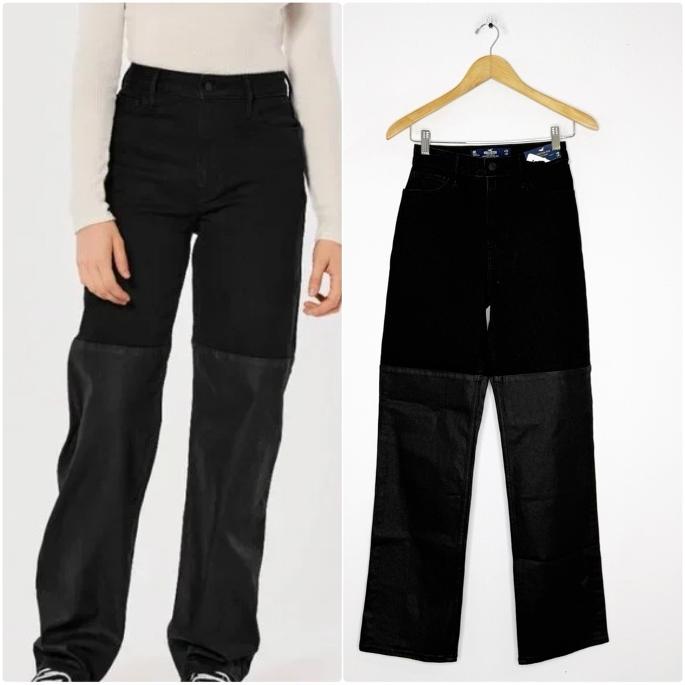 Hollister Ultra High-Rise Dad Jeans 0 Regular 24W Black Two-Tone NWT